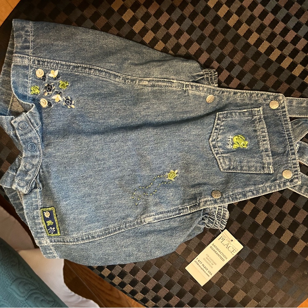 Baby Denim Shorts Overalls with Floral Embroidery